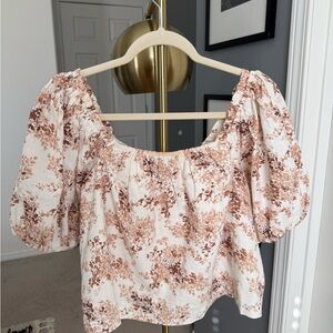Abercrombie & Fitch Cream and Brown Floral Blouse
